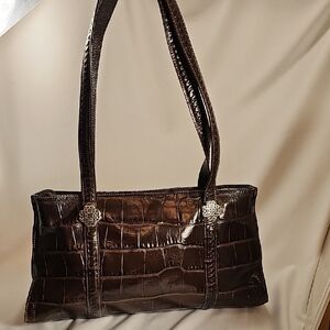 Brighton Brown Leather Crocodile-Embossed Women's Shoulder Bag